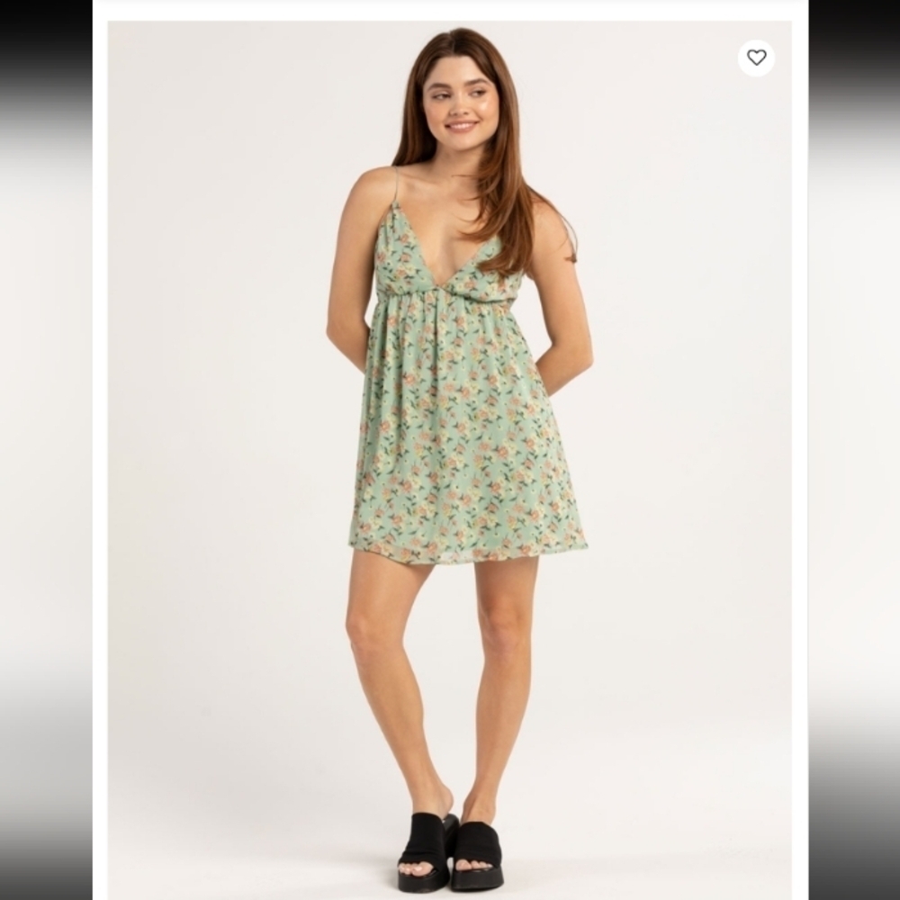 RSQ Babydoll Sweetheart Neckline Pastel Green Floral Coquette Girl Sundress S